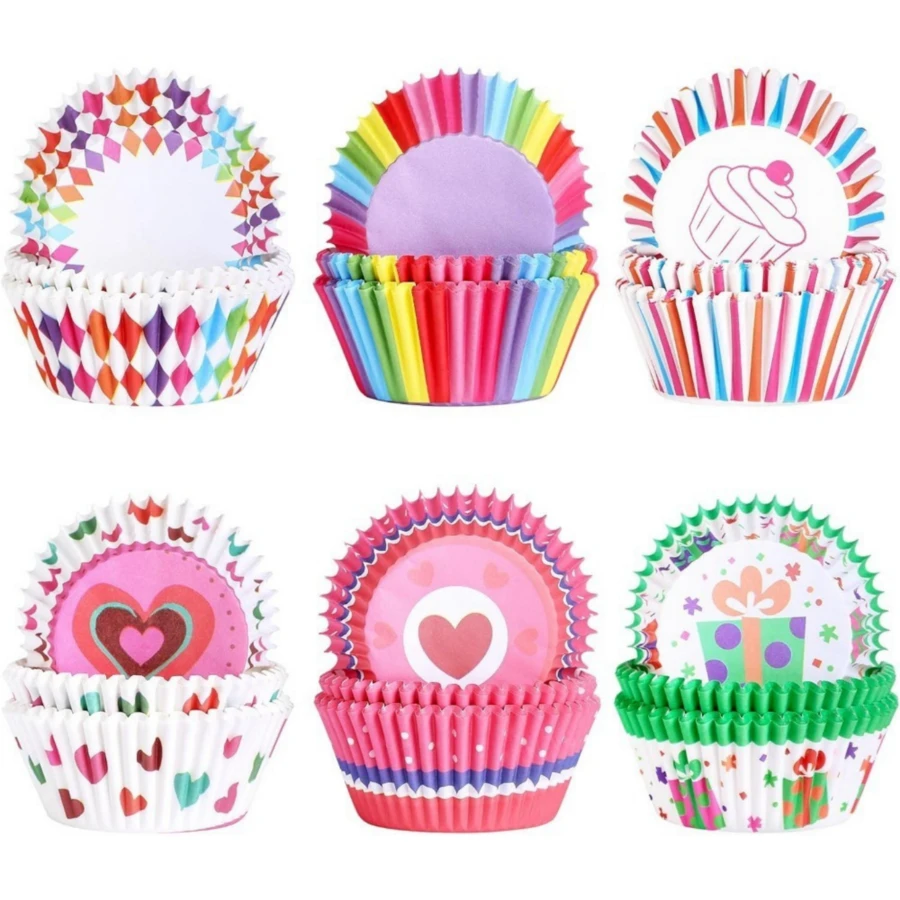 100 PCS Printed Cake Paper Cups, Muffin Baking Paper Liners, Suitable For Birthday, Valentine's Day, Christmas, Party, Daily Use - View 1