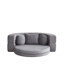A Versatile 4-In-1 Sofa Bed, Ideal For Compact Living Spaces, That Can Be Used As Both A Semi-Circular Sofa And A Round Daybed, Two Round Cushions And One Square Cushion - Grey - View 1