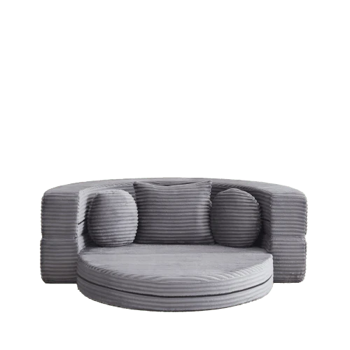 A Versatile 4-In-1 Sofa Bed, Ideal For Compact Living Spaces, That Can Be Used As Both A Semi-Circular Sofa And A Round Daybed, Two Round Cushions And One Square Cushion - Grey - View 1