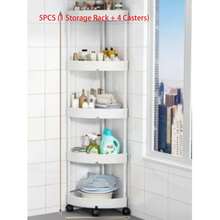 3/4/5 Tier Triangle Corner Storage Cart Mobile Rolling Trolley With Wheels Black White Space Saving Organizer Shelf Kitchen Bathroom Balcony Cosmetic Plant Display Rack 5PCS (1 Storage Rack + 4 Casters) - Multicolor - View 13