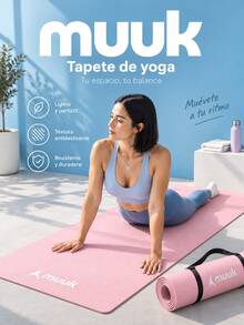 MUUK 1 pieza Tapete de yoga antideslizante de 150x60 cm con 8 mm de grosor, Correa de Transporte, Resistente y Cómoda | Ideal para Ejercicio en Casa, Gimnasio, Parque, Viajes, Meditación y Estiramientos - Rosa Pastel - Ver 2