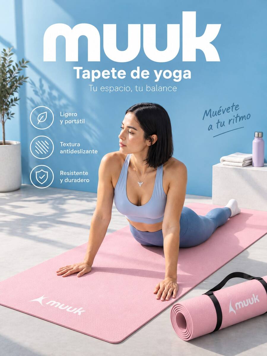 MUUK 1 pieza Tapete de yoga antideslizante de 150x60 cm con 8 mm de grosor, Correa de Transporte, Resistente y Cómoda | Ideal para Ejercicio en Casa, Gimnasio, Parque, Viajes, Meditación y Estiramientos