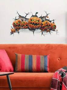 1pc Halloween Pumpkin Wall Decal, Say Goodbye To Monotonous White Walls! Create An Atmospheric Home With One-Click Application, Easy To Stick, Whether In Bedroom Or Living Room, Instantly Refresh Your Home Decor, Suitable For Bedroom And Living Room Wall Decoration, Self-Adhesive And Removable Wall Sticker - D - View 4