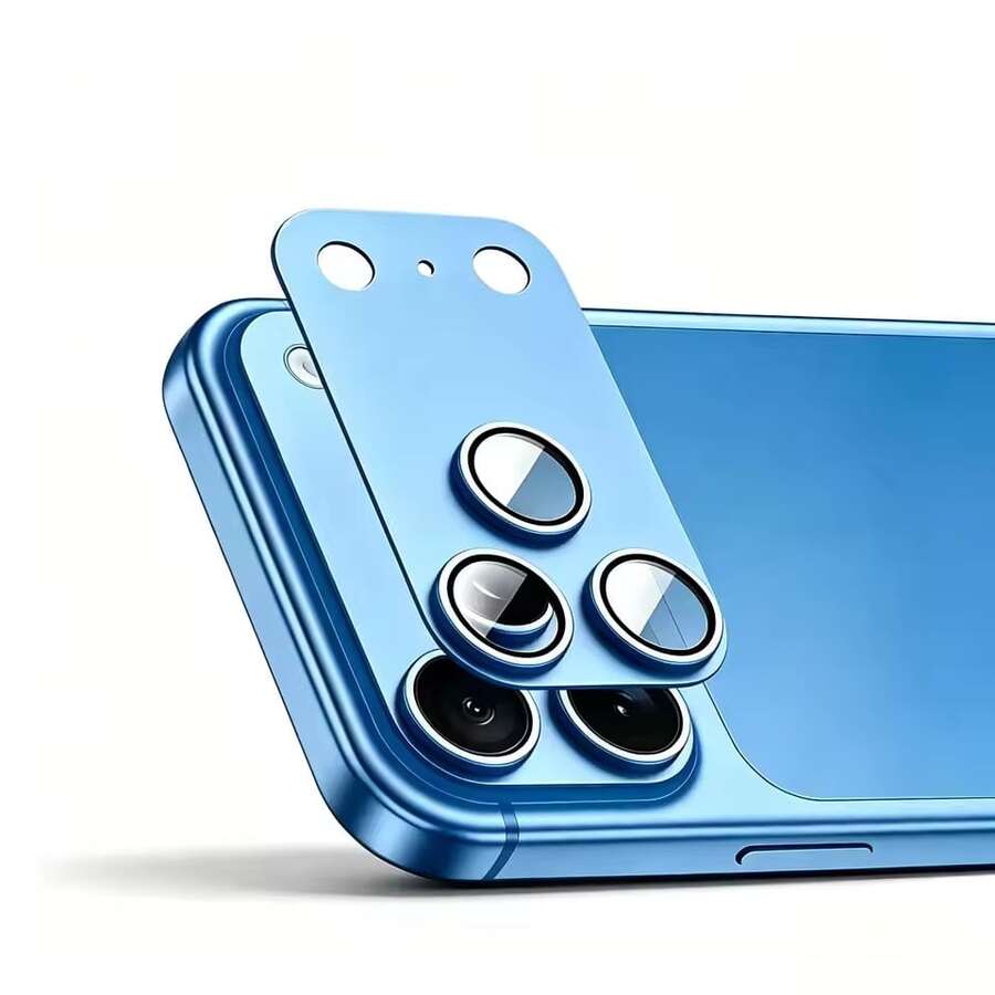 適用於 Apple 18 Pro /18 Pro Max 手機相機鏡頭保護蓋 金屬裝甲鏡頭保護膜 防刮防摔 藍色 - 淺藍色 - 查看 1