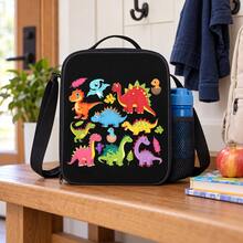 Colorful Cartoon Dinosaur Print Lunch Bag For Boys, Zip Carry Case With Top Handle, Shoulder Strap And Side Mesh Pocket For School, Picnic And Travel - DINOSAUR-10 - View 2