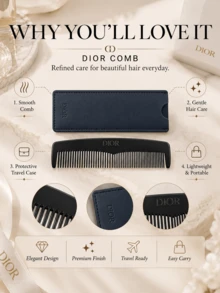 Dior Comb, 13*3.5cm, Smooth Teeth, Portable, With Storage Pouch, Suitable For Daily Use And Travel Hair Styling - Black - View 5