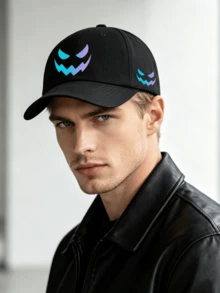1pc/2pcs Demonic Grin Pattern Print Unisex Street Fashion Outdoor Sports Baseball Cap And Crossbody Bag, Adjustable, Gift For Yourself Or Friends - Multicolor - View 2