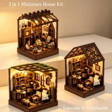 DIY 3-In-1 Detachable Miniature House 3D Wooden Architecture Model Assembly Kit, Creative Handmade Art For Collection And Home Decor, Perfect Birthday, Christmas And Holiday Gift Surprise For Friends And Family - Multicolor - View 2