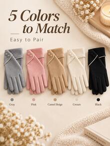 Women's Winter Touchscreen Gloves, Warm Thick Lining Full Finger Gloves With Button Cuffs, Elegant Cold Weather Hand Accessory, Suitable For Driving, Commuting, Office, Shopping And Outdoor Daily Wear, Autumn/Winter Fashion Accessory, Christmas Gift - Multicolor - View 5