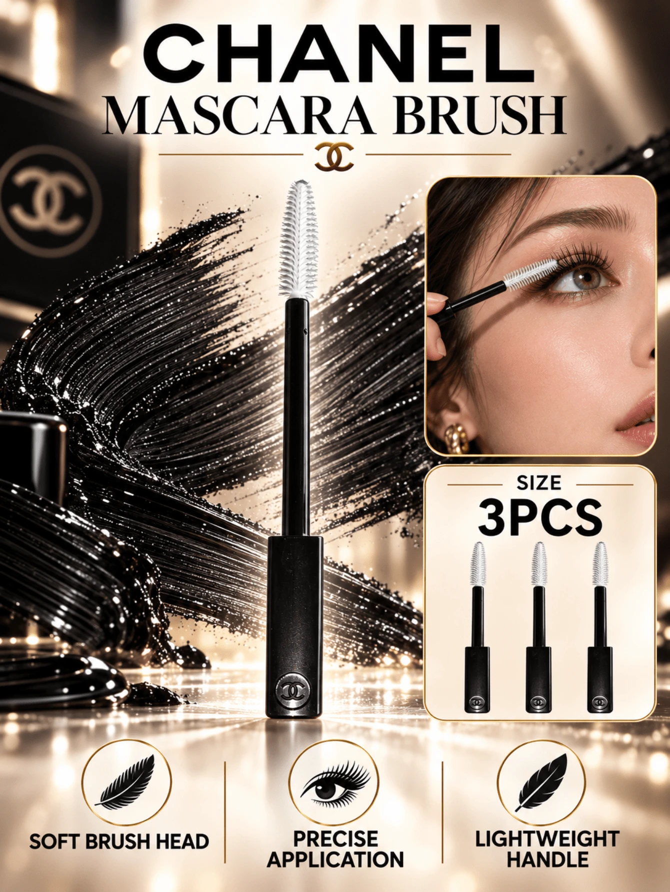 Chanel Mascara Brush 3-Pack, 10.5*1cm, Soft Spiral Bristle Head, Precise Lash Grooming, Suitable For Eye Makeup