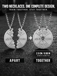 2pcs/Set Kalung Gym Serasi, Liontin Pelat Beban 45LB 20.4KG Warna Perak, Hadiah Kebugaran untuk Pasangan yang Suka Berolahraga Bersama - Perak - View 5