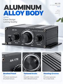 AK-170 12V 迷你汽車功率放大器 - 20W 3通道觸控控制,緊湊設計適用於摩托車、汽車、露營車、居家與桌面使用 - 汽車音響放大器,車載音訊升級,時尚金屬外殼,耐用結構,不含電池 - 擴大機 - 查看 7