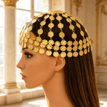 Arabian Banquet Tassel Head Chain, Metallic Texture Craftsmanship, Layered Hanging Design, Evening Gown Matching Atmosphere Headpiece - One Size - View 7