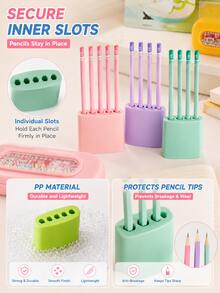 3pcs 2-In-1 Pencil Cap & Pen Holder Set, Upright Desktop Tip Protector Covers For Ages 3+, Kindergarten, Elementary Kids & School Supplies - Multicolor - View 6
