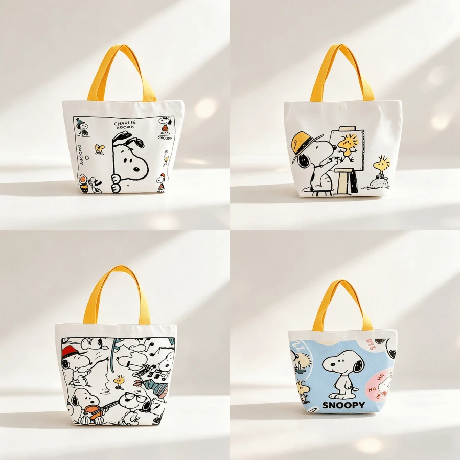 1 Buah Tas Tote Kanvas Bergambar Snoopy Lucu, Tas Tangan Kecil yang Dapat Digunakan Kembali, Tas Bekal Portabel, Tas Penyimpanan Serbaguna, Hadiah Ideal untuk Ulang Tahun, Halloween, Natal, Kembali ke Sekolah - MultiWarna - View 1