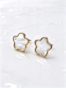 1 Pair Cute Personalized Ins Style Stainless Steel Gold Plated Faux Shell Flower Stud Earrings For Men Couples Holiday Party Accessory - Flowers - View 5