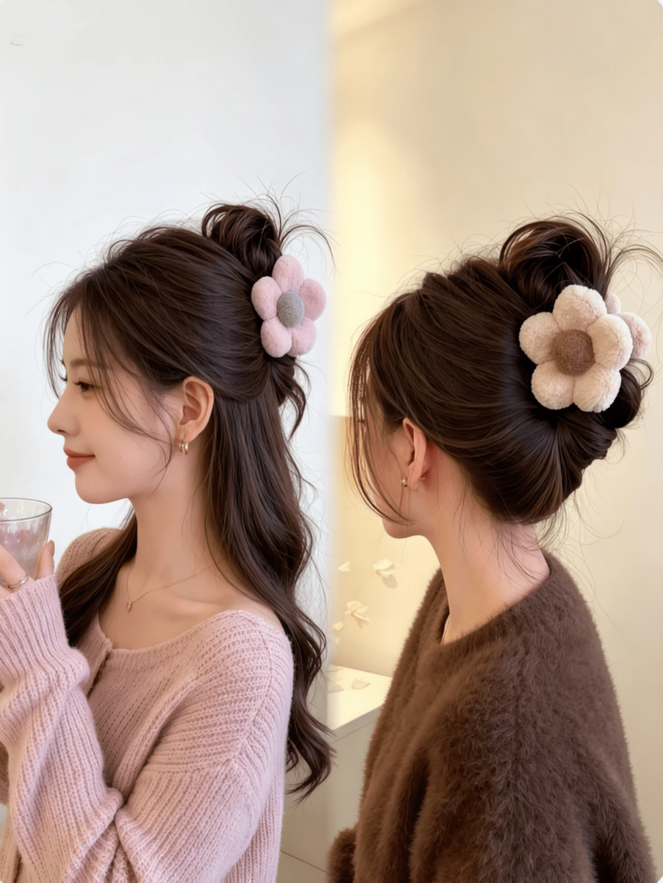 1pc Women's Autumn/Winter Plush Flower Hair Claw Clip Hair Accessory, Suitable For Daily Matching, Also Can Be Used As A Gift - Multicolor - View 1
