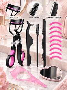 Portable Eyelash Curler Set, Multi-In-One Eyelash Makeup Tool Kit, Includes Eyelash Applicator, Eyelash Brush, Silicone Pad And Heart-Shaped Mirror, Travel Beauty Tools, Lash Tools, Lashes Kit Set - Multicolor - View 8