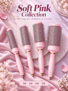Stylance Salon Professional Nano-Technology Negative Ion Ceramic Spray Painted Aluminum Tube Nylon Bristle & Boar Bristle Tapered Handle Round Brush - Pink - View 9