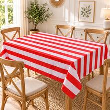 1pc Red & White Striped Disposable Plastic Rectangular Tablecloth 54x108 Inches, Carnival Circus Party, Birthday, Picnic, Indoor/Outdoor Holiday Dining Decoration Disposable Tablecloth - Red Stripes - View 4
