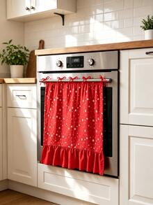 1pc Red Snowflake Print Oven Door Curtain, With Ribbon Tie And Ruffle Edge, Short Kitchen Tier Curtain, Decorative Cover Cloth, Suitable For Stove Oven, Open Cabinet And Small Window, Christmas Country Style Home Decor - Red Snowflake Stove Curtain - View 8