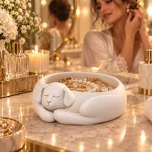 1pc Sleeping Puppy Resin Jewelry Storage Tray, Puppy Shaped Jewelry Bowl, Desktop Decor, Key & Ring Holder - Multicolor - View 5