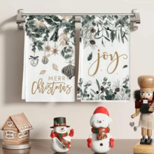 2pcs/Pack Red Christmas Tree & Snowman Kitchen Towels, Kitchen & Dining Table Decor, Winter Christmas Home Decoration, Soft Absorbent Microfiber Dish Cloth, Housewarming Gift, Christmas Gift, Suitable For Cleaning, Drying And Kitchen, Dining Room, Bathroom Use - White - View 2