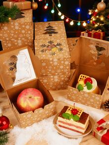 4pcs Festive Christmas Paper Boxes For Holiday Parties. Pack Apples, Cookies, Candies & Small Gifts. Works As Party Favors, Table Decor And Gift Packaging. Lightweight Paper, Easy Assembly For Christmas Events & Gifting. - View 2