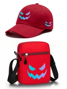 1pc/2pcs Demonic Grin Pattern Print Unisex Street Fashion Outdoor Sports Baseball Cap And Crossbody Bag, Adjustable, Gift For Yourself Or Friends - Multicolor - View 15