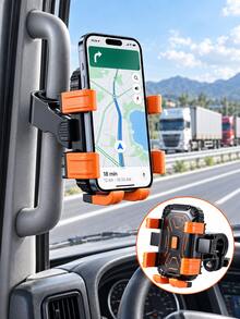 Truck Grabber Phone Mount, Heavy Duty Adjustable A-Pillar 4-Claw Phone Clip With Bottom Support, 360° Rotating Quick Release Clamp, Suitable For Semi-Trucks, Pickups, SUVs, Excavators, Commercial Vehicles, GPS Navigation, Truck Driver Accessories - Black - View 1