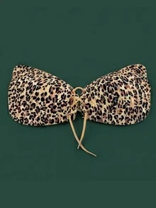 Stylish Leopard-Print Adhesive Bra – Strapless, Breathable, Self-Adhesive Silicone Push-Up Cups; Ideal For Backless Dresses - Multicolor - View 3