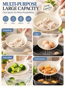 2/1pc White Large Silicone Hollow Soup Spoon, Heat-Resistant Long Handle Strainer, Suitable For Pasta, Dumplings, Noodles, Kitchen Soup Ladle - Multicolor - View 3