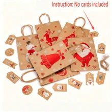 24/12/1pc Christmas Kraft Paper Gift Bags, Large Gift Bags, Christmas Paper Gift Bags With Handles, Suitable For New Year Party Christmas Holiday Gift Bags - A - View 2