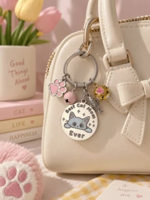 The Best Cat Mom Color Printed Keychain With Claws, Fish, And Bell Design, A Unique Animal Themed Accessory For Cat Enthusiasts And Pet Owners - Multicolor - View 5