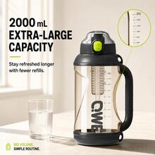 QWEPPSU 2000ml Large Capacity Water Bottle With Tea Infuser, Scale, Straw, Handle, Heat-Resistant, For Fitness And Sports - Black - View 6
