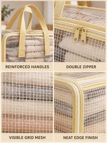 Transparent Handle Clothing Storage Bag, Zipper Closure, Moisture-Proof And Dust-Proof, Foldable Closet Storage Box, Suitable For Blankets, Quilts, Bedding, Clothing And Household Items, Bedroom, Closet, Dormitory And Travel Space-Saving Storage Container, Essential For Home And Travel, Room Decoration - Multicolor - View 3