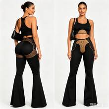 Campana, pantalones ajustados de alta calidad con efecto moldeador y realce de glúteos, para una figura esbelta y lujosa. - Negro - Ver 1
