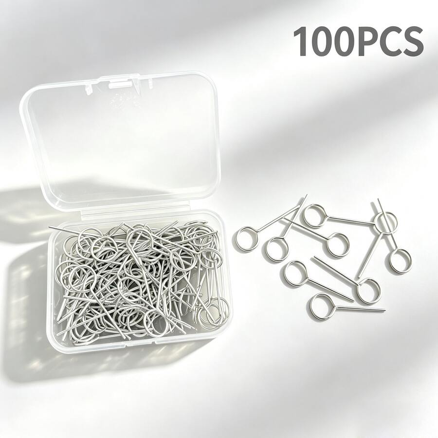 100 piezas Herramienta universal para extracción de tarjeta SIM de teléfono, extractor de SIM portátil con punta de aguja larga redonda endurecida, compatible con cualquier ranura de SIM - Herramienta para extraer tarjeta SIM - Ver 1