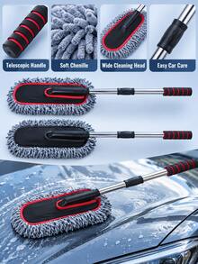 1pc Car Wash Mop With Extendable Handle, Chenille Absorbent Soft Head, Wide Cleaning Surface, Convenient Car Wash Brush - Car Cleaning Brush - View 2