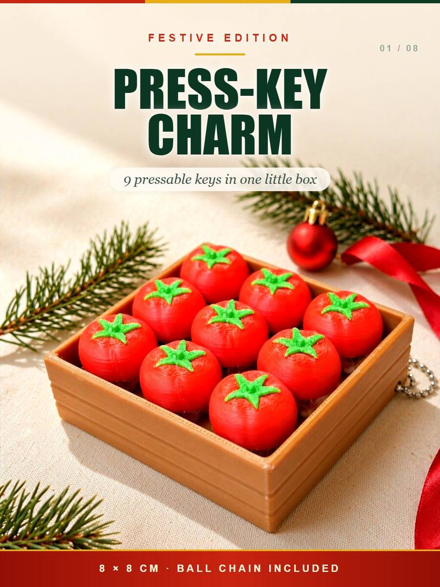 Christmas Apple 9-Grid Fruit Cookie Pendant, Tomato 9-Grid Keychain, Christmas Creative Gift, Blueberry Wafer 9-Grid Backpack Pendant, Hard Plastic Fruit Miniature Model Bag Charm, Perfect Gift