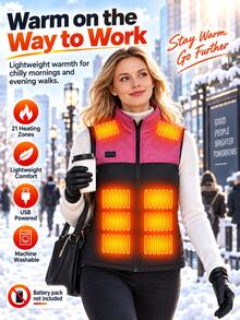 New Winter Women's Two-Tone Heated Vest With 21 Heating Zones, Smart Temperature Control, And Constant Temperature (Power Bank Sold Separately) - 1pc Mixed Color (Power Bank Not Included) - View 3