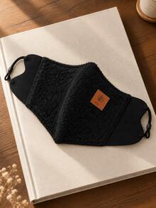 Autumn/Winter Teddy Fleece 3D Warm Face Mask, Unisex, Leather Patch Decor, Windproof, Breathable, Adjustable Ear Loops, Suitable For Commuting, Outdoor, Cycling - Teddy Fleece - View 6