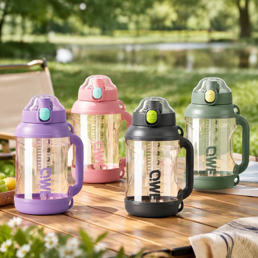 QWEPPSU 1600ml Large Capacity Water Bottle With Tea Infuser, Scale, Straw, Handle, Heat-Resistant, For Fitness, Tea Brewing, And Sports - Mint Green - View 1