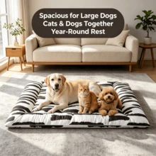 One Piece Black & White Printed Pet Mat, Modern Minimalist Polyester Rectangular Low-Profile Stain-Resistant Washable Sleeping Pad, Suitable For Dogs & Cats, Indoor Bedroom & Living Room, All-Season Daily Use - Black - View 2