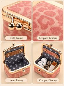 Women's Leopard Print Leather Mini Multi-Color Jewelry Box Storage Bag, With Snap Lock Portable Jewelry Pouch, Compact Jewelry Organizer, Can Store Rings, Earrings; Suitable For Daily Commute, Travel, Women's Gift Choice, Multi-Color Portable Jewelry Small Bag - Multicolor - View 8