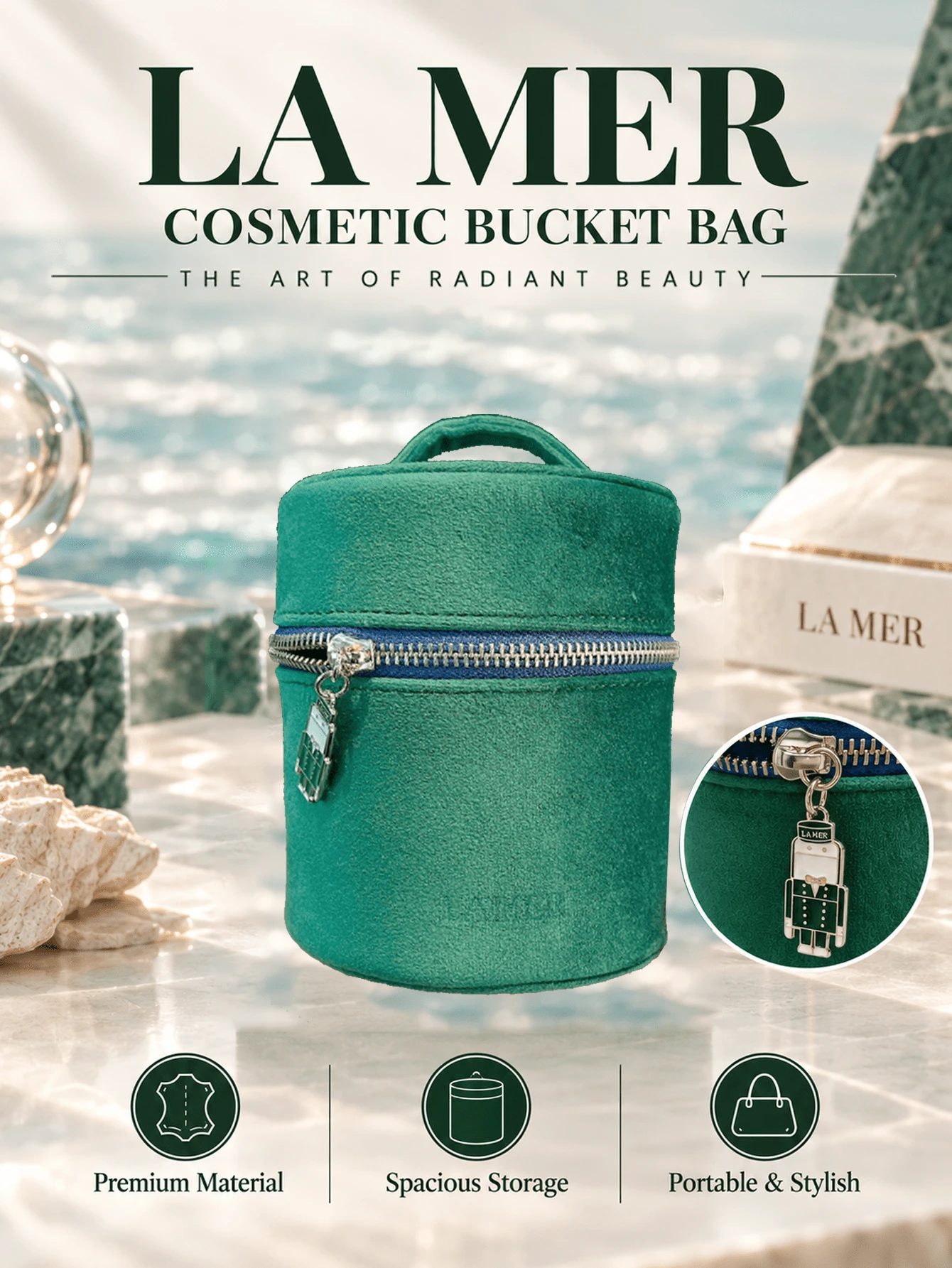 La Mer Makeup Pouch, 11*13.4cm, Soft And Lightweight Fabric, Ample Capacity, Suitable For Daily Use And Travel Cosmetic Storage