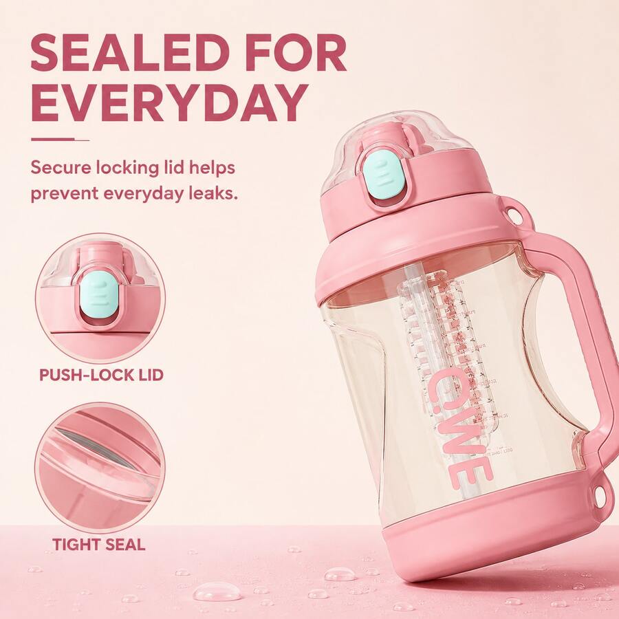 QWEPPSU 1600ml Large Capacity Water Bottle With Tea Infuser, Scale, Straw, Handle, Heat-Resistant, For Fitness, Tea Brewing, And Sports - Coral Pink - View 1
