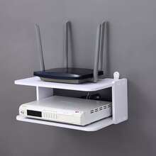 1 set väggmonterad router- och WiFi-förvaringshylla – kabelorganizer för modem, digitalbox och TV-tillbehör | ventilerad platsbesparande dekorativ förvaringshylla | installation utan borrning, skapa en städad hemmiljö och kontorsmiljö, multifunktionell förvaringshylla - Visa 2