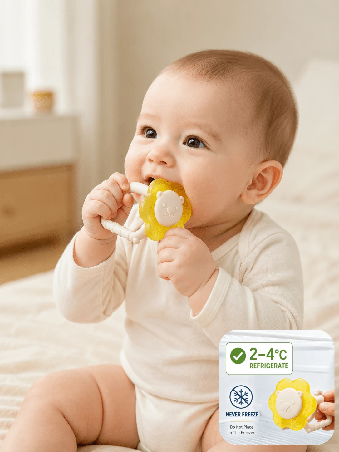 Lion Water Filled Cooling Teether For Baby,Silicone Textured Teething Toy With Easy Grip Handle,Chillable Gum Soother For Infants Boys Girls,Christmas - Multicolor - View 1