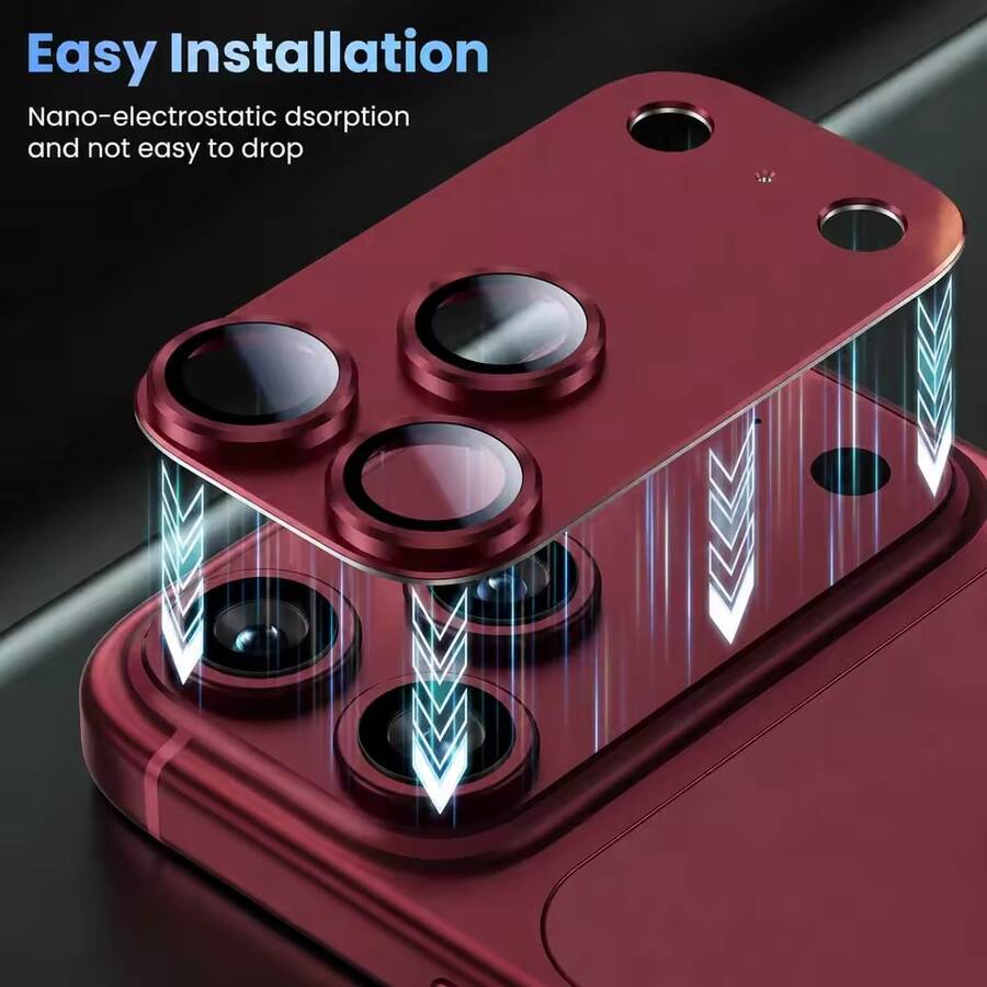 Camera Lens Protector Film For Apple 18 Pro / 18 Pro Max, Metal Armor Lens Protector, Protective Film, Anti-Scratch, Anti-Drop, Wine Red - Burgundy - View 1